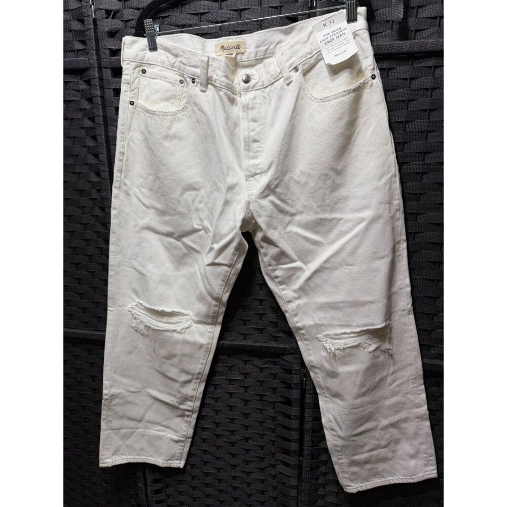 NWT Madewell Dean Easy Straight Crop Jeans W31 White Distressed Relaxed Denim